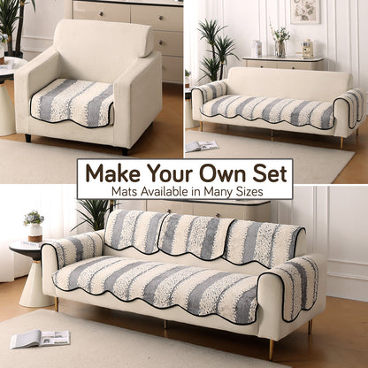 Luxury Wavy Plush Anti-Slip Sofa Cover Mats - Pewter Grey