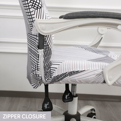 Printed Office Chair Cover for Desk Chair (Mid-Back) – 140 GSM Stretch Fabric – Washable, Durable & Anti-Slip – Fits Mid-Back Office Chairs, Snow White Black Geometry - Medium