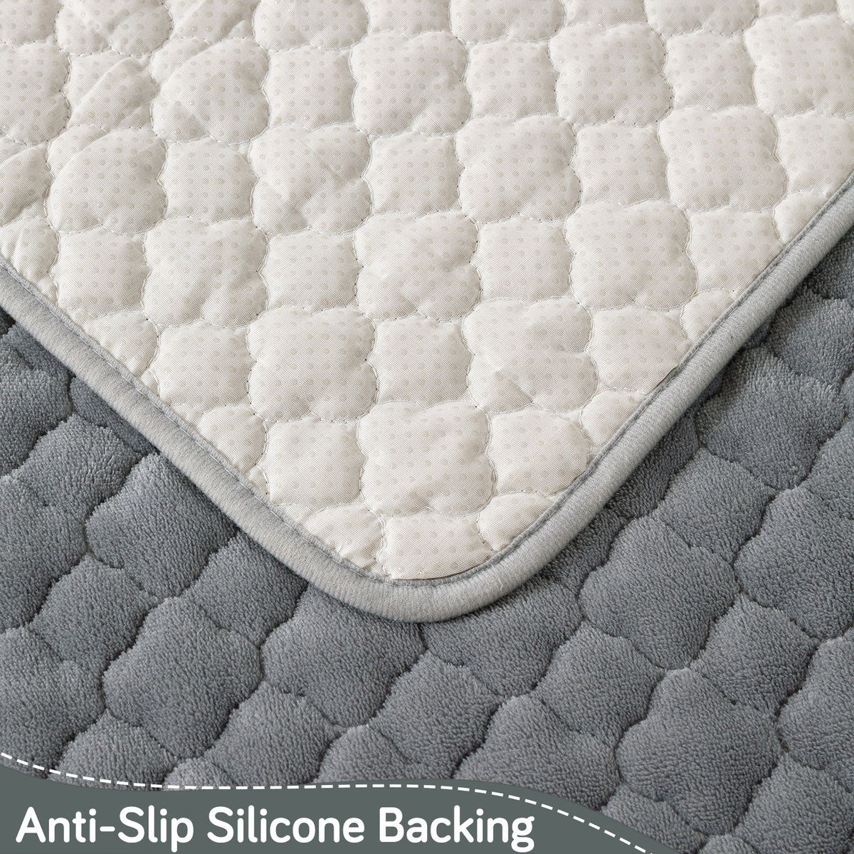 Diamond Plush Pebble Quilted Sofa Cover Mat, Grey