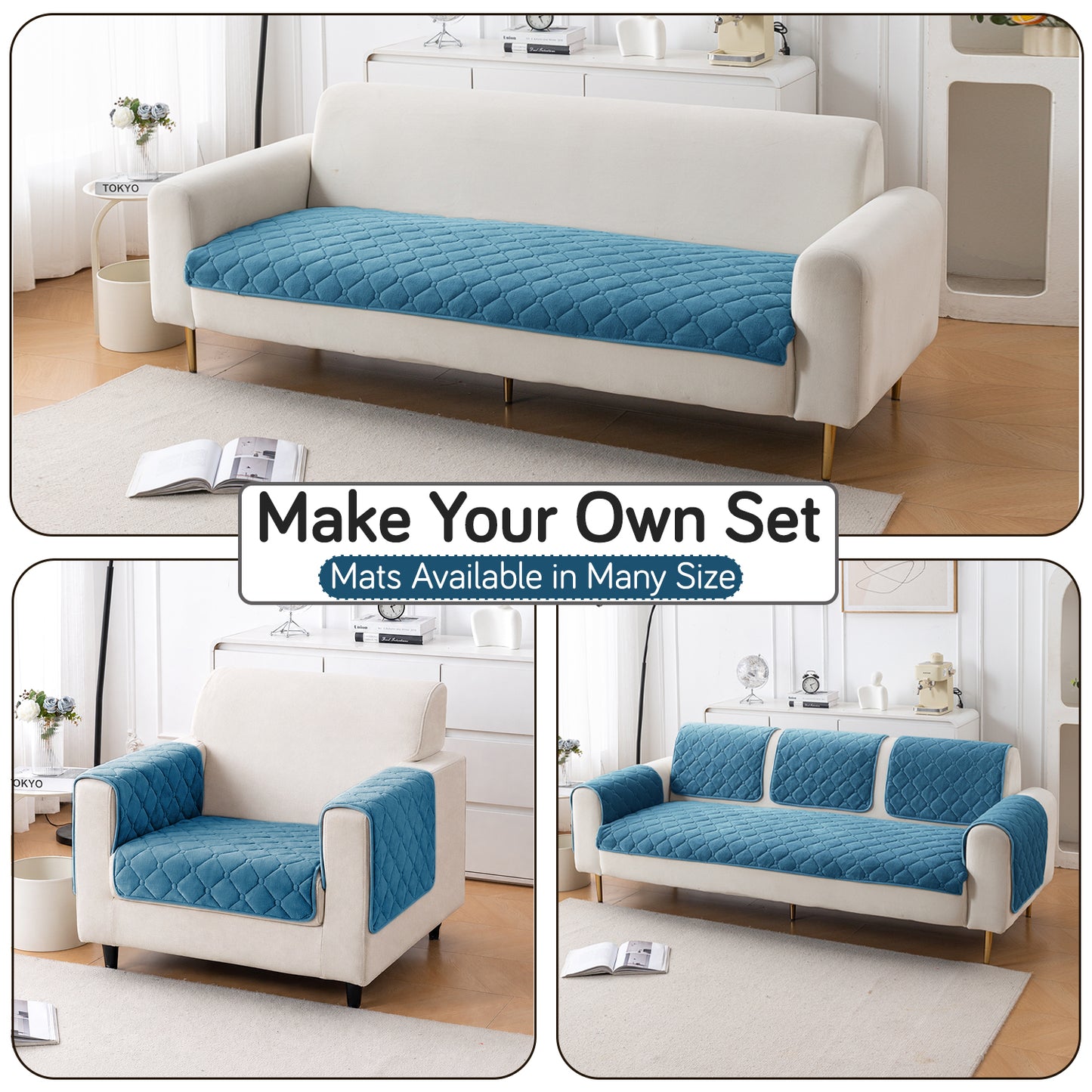 Diamond Tuft Plush Sofa Cover Mat, Dusty Teal