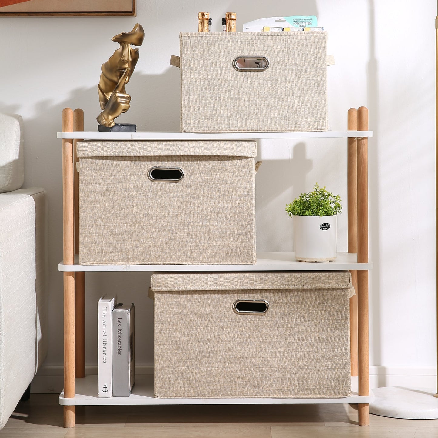 Multipurpose Foldable Storage Box with Lid, Medium / Large / Extra Large, Beige