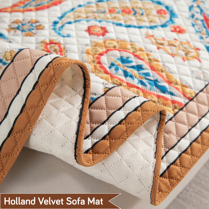 LiefNest Printed Holland Velvet L Shape Sofa Seat Mat with Foam Filling - Paisley Multicolor