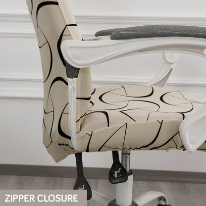 Printed Office Chair Cover for Desk Chair (Mid-Back) – 140 GSM Stretch Fabric – Washable, Durable & Anti-Slip – Fits Mid-Back Office Chairs, Natural Beige Abstract Art - Medium
