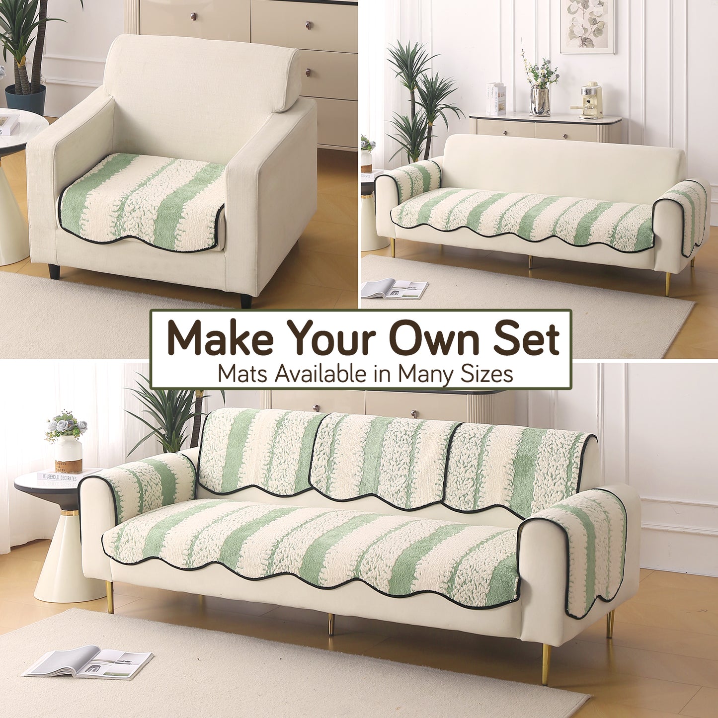 Luxury Wavy Plush Anti-Slip Sofa Cover Mats - Pistachio Green