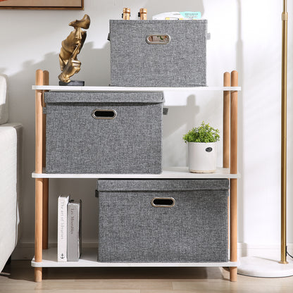 Multipurpose Foldable Storage Box with Lid, Extra Large 50x35x32 cm, Grey