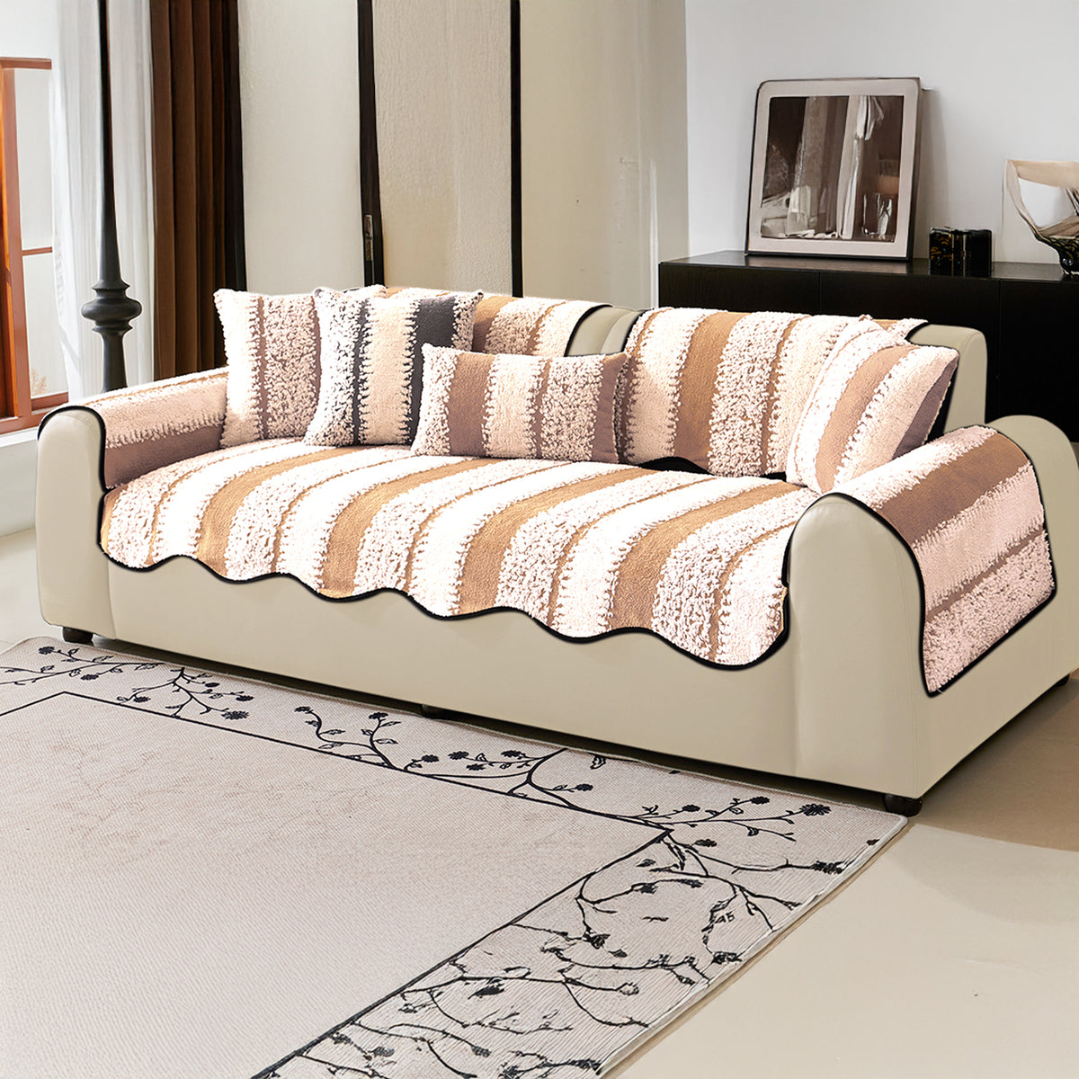 Luxury Wavy Plush Cushion Cover for Sofa - Desert Brown - Pack of 2