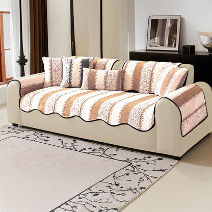 Luxury Wavy Plush Cushion Cover for Sofa - Desert Brown