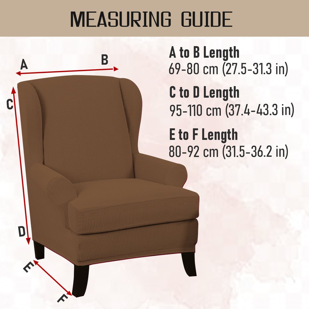 Fully Covered Stretchable Jacquard Wing Chair Cover, Roast Brown