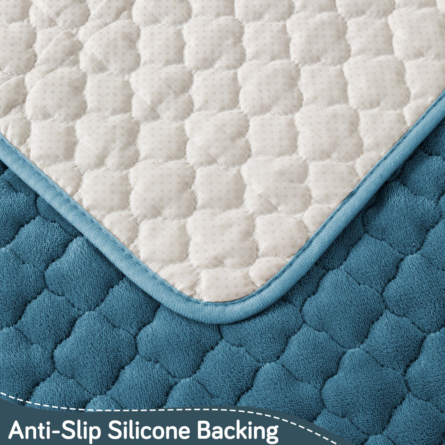 Diamond Plush Pebble Quilted Sofa Cover Mat, Blue