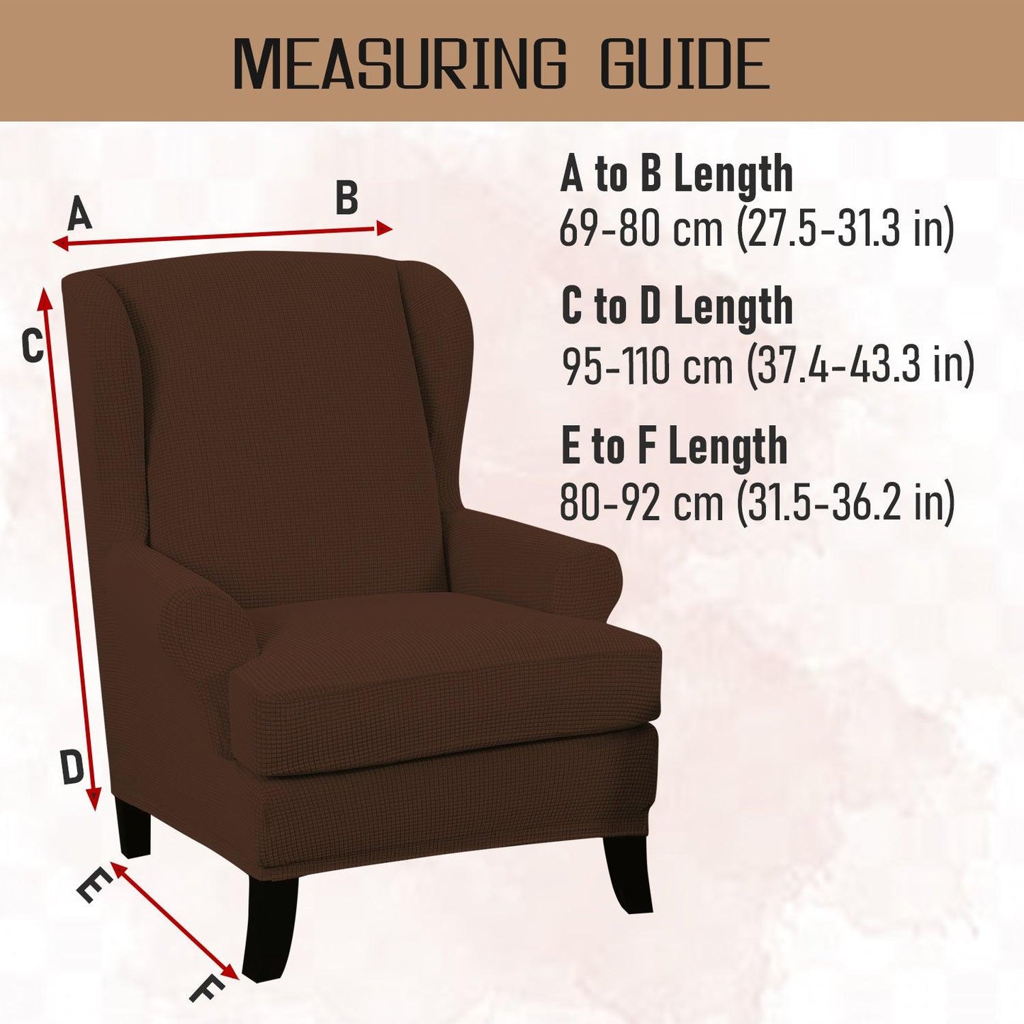 Fully Covered Stretchable Jacquard Wing Chair Cover, Dark Brown