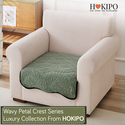 Embossed Floral Jacquard Anti-Slip Sofa Cover Mat, 'Wavy Petal Crest Series' Sage Green