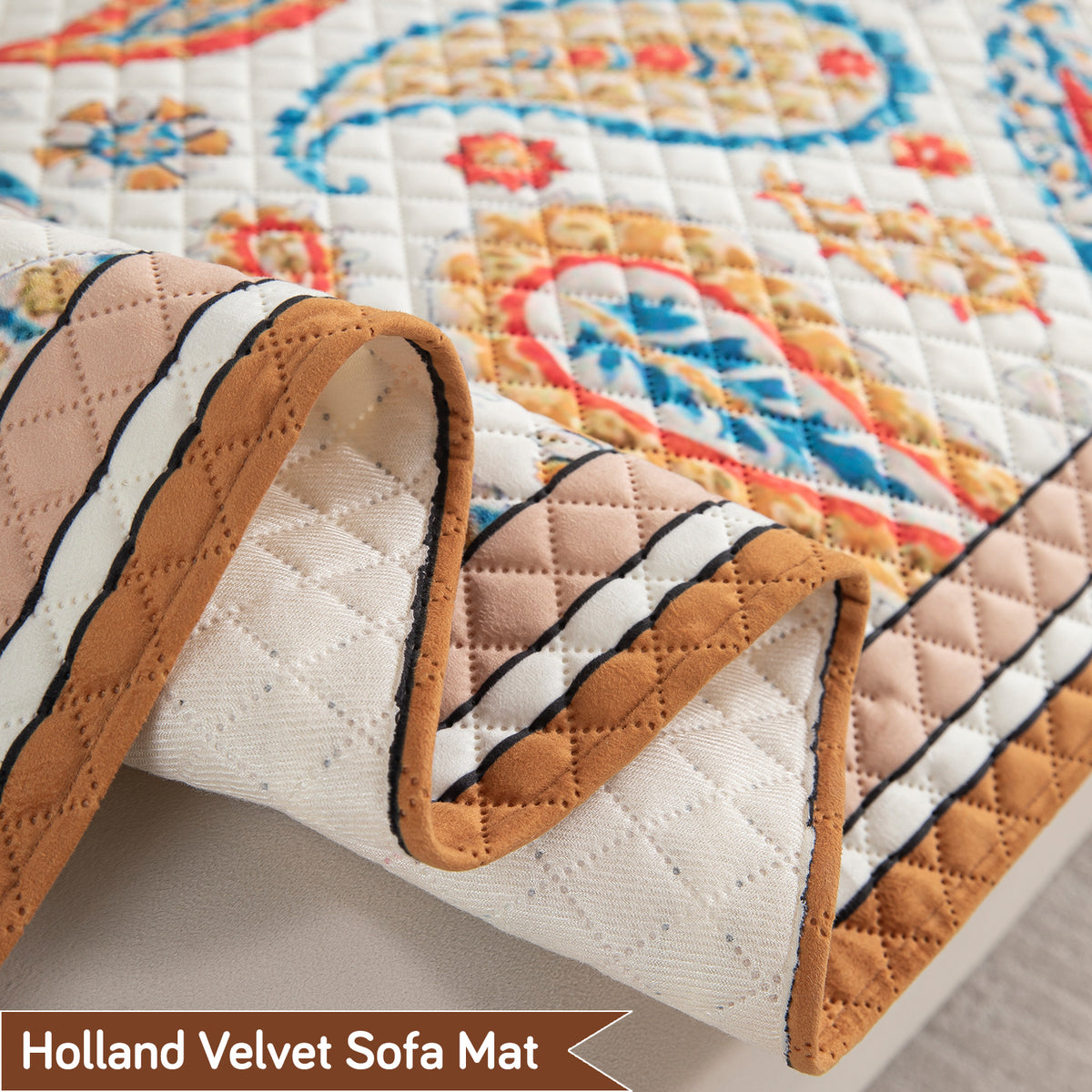 LiefNest Holland Velvet Sofa Cover Mat with Foam Filling - Paisley Multicolor