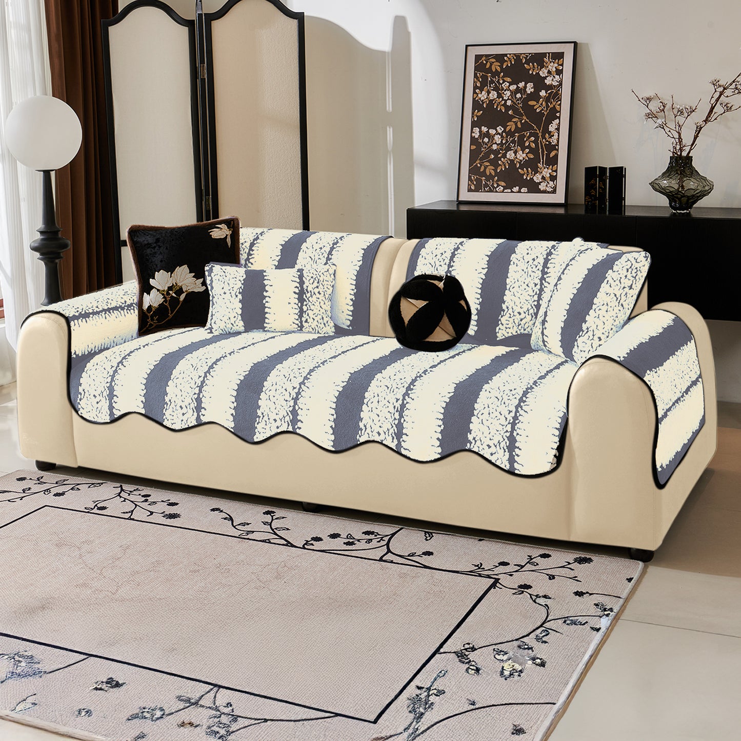 Luxury Wavy Plush Cushion Cover for Sofa - Pewter Grey