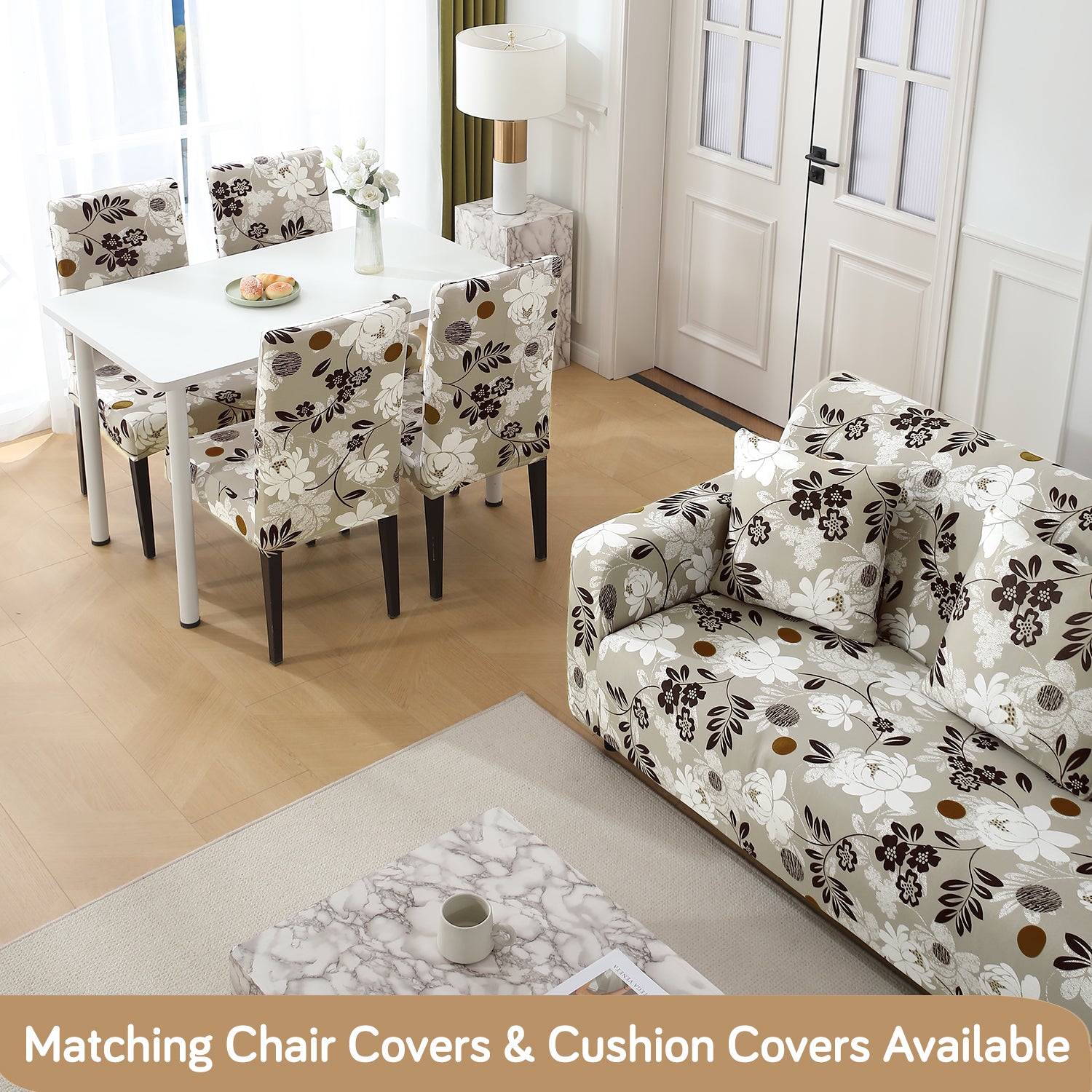 Buy Feather Brown Floral Colour Matching elastic covers for chairs and sofas 