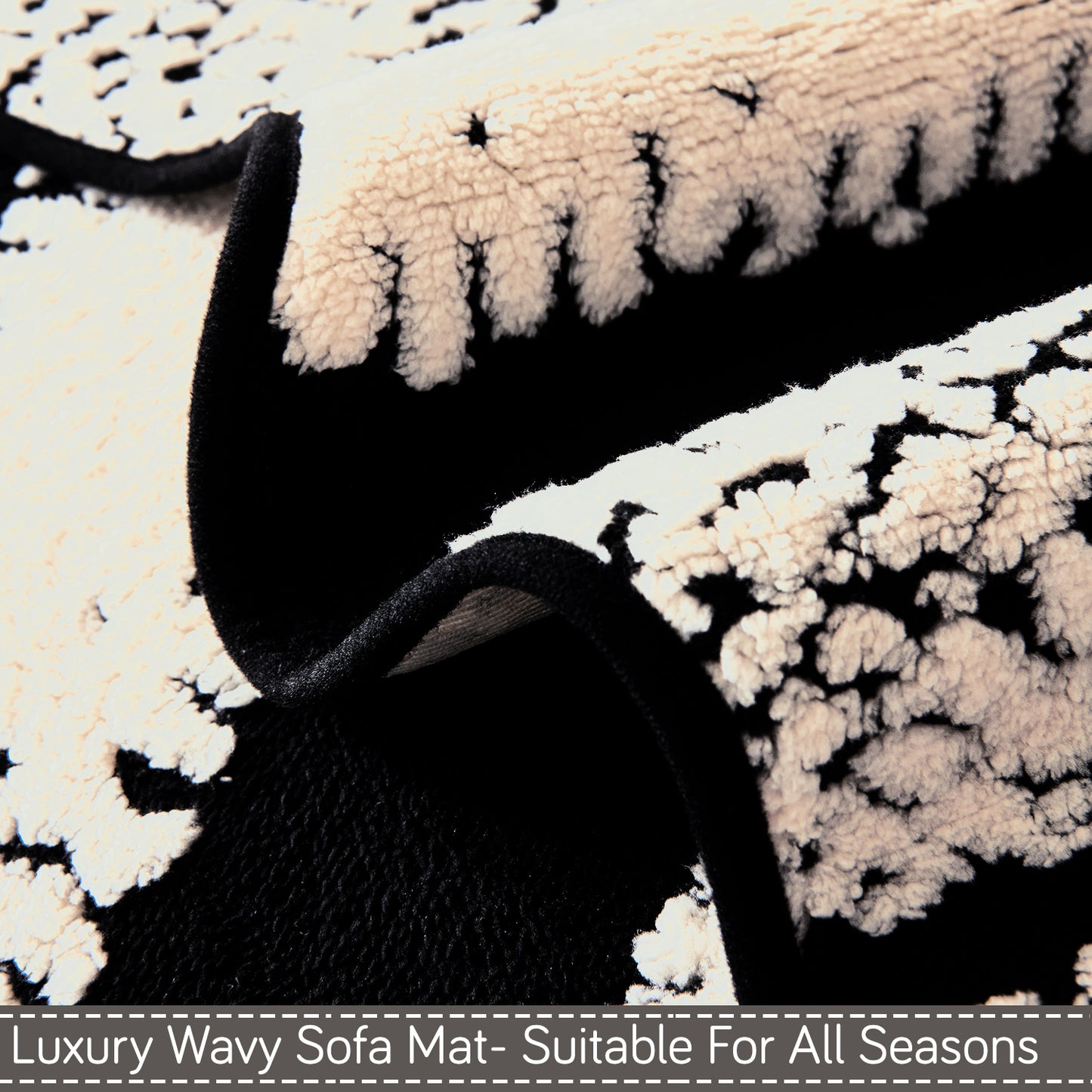 Luxury Wavy Plush Anti-Slip Sofa Cover Mats - Black