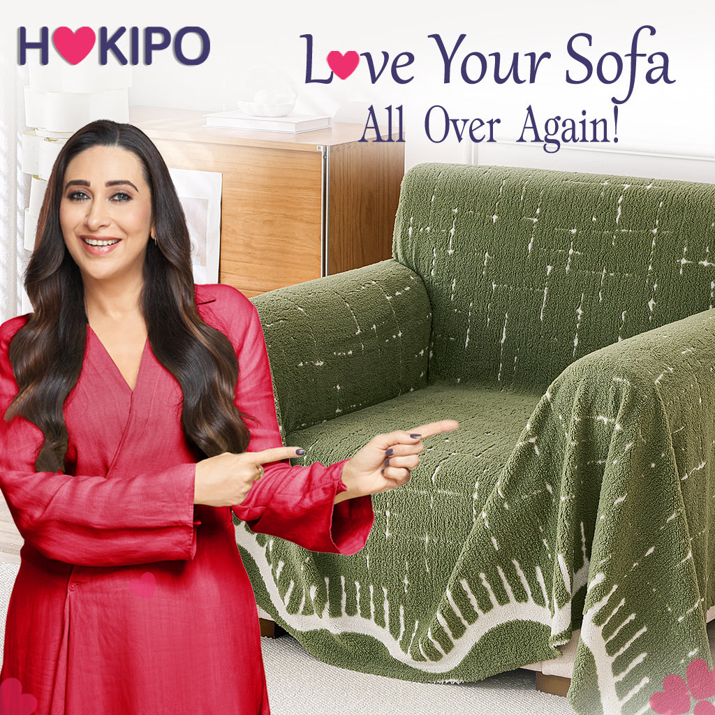 Buy Stylish Green Colour Supple Soft Wavy Plush Sofa Cover – Single Seater Sofas | HOKIPO