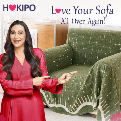 Buy Stylish Green Colour Supple Soft Wavy Plush Sofa Cover – Single Seater Sofas | HOKIPO