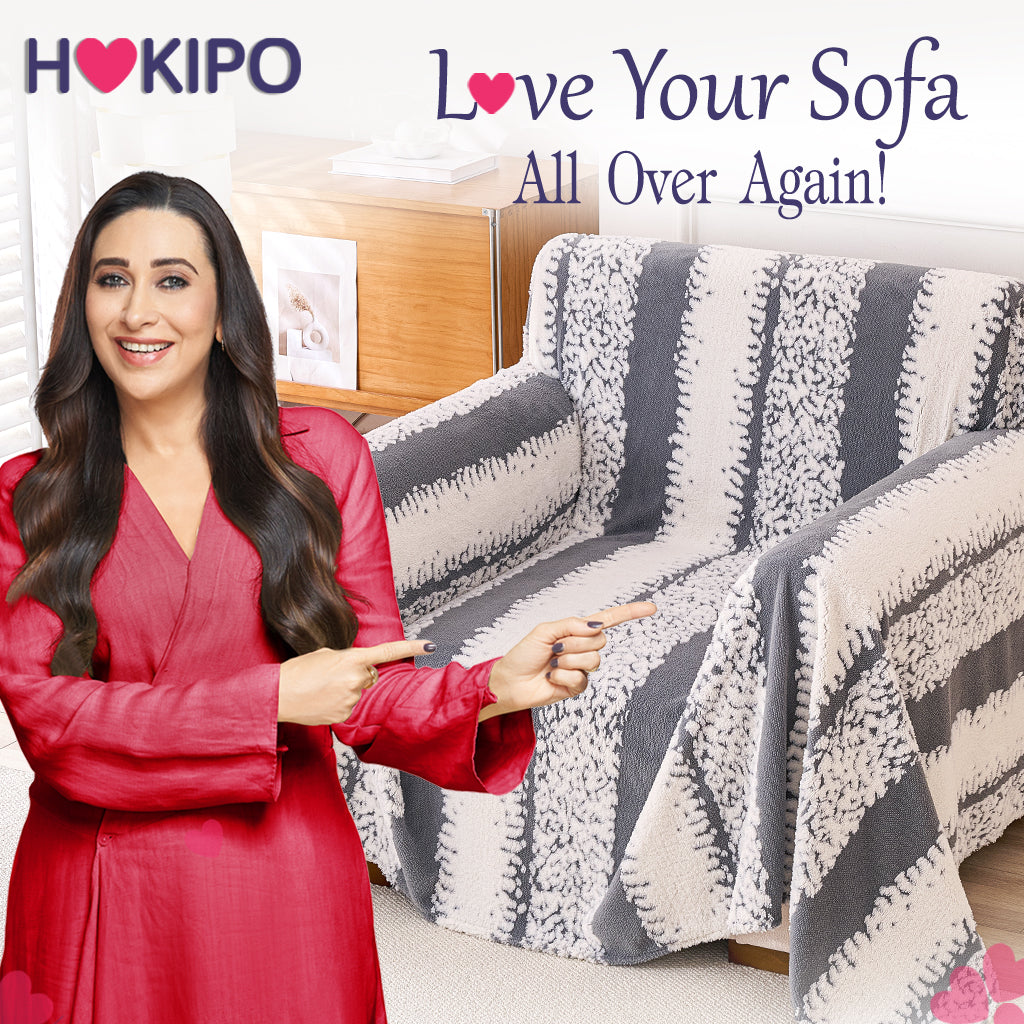 Buy Stylish Pewter Grey Colour Luxury Wavy Plush Sofa Cover – Single Seater Sofas | HOKIPO