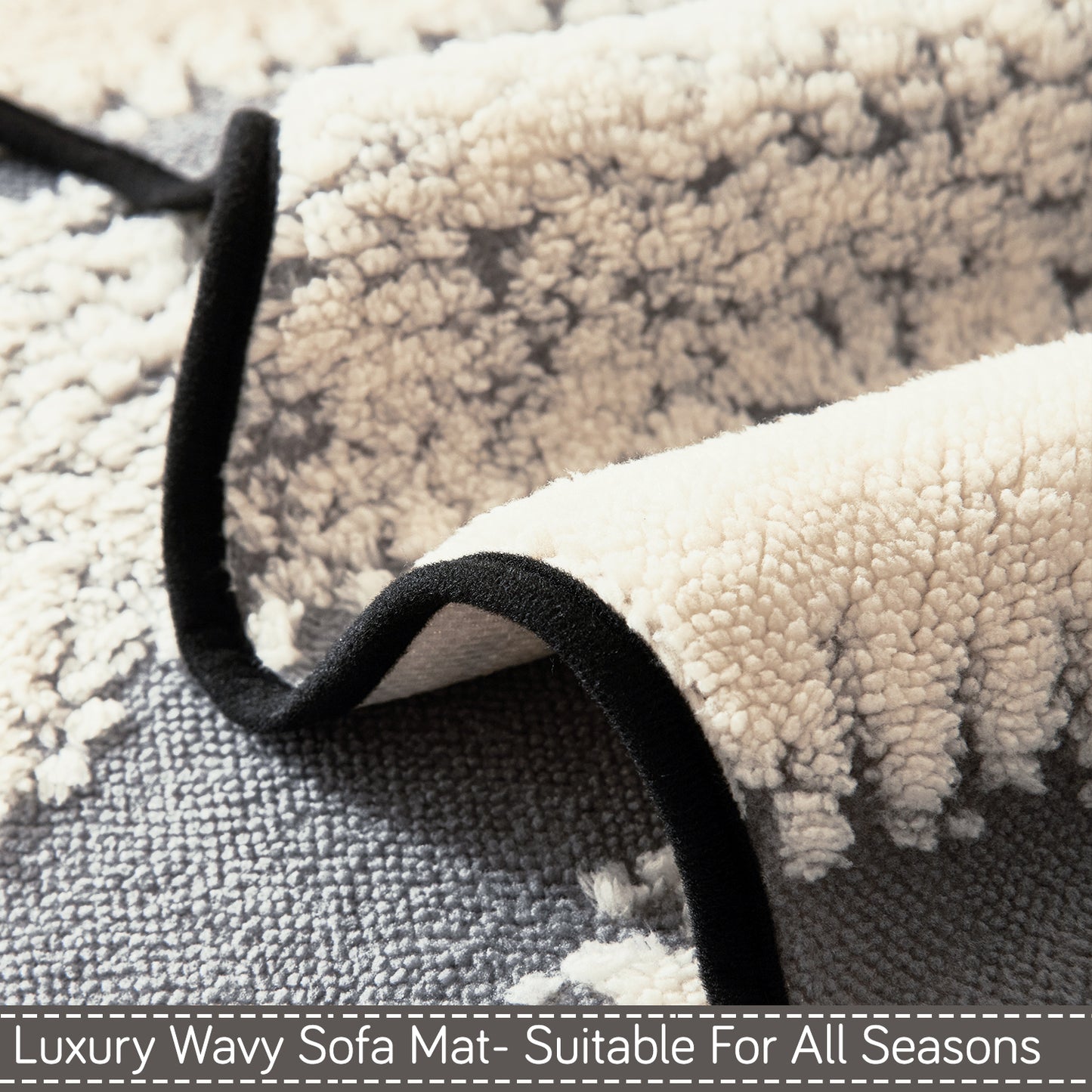 Luxury Wavy Plush Anti-Slip Sofa Cover Mats - Pewter Grey