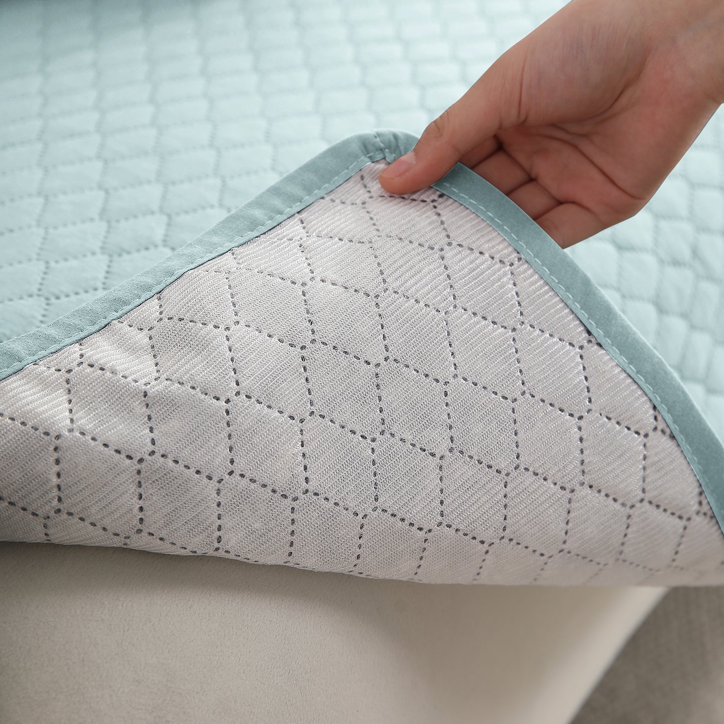 Quilted Sofa Cover Mat for 1/2/3 Seater Sofa, Light Sky Blue