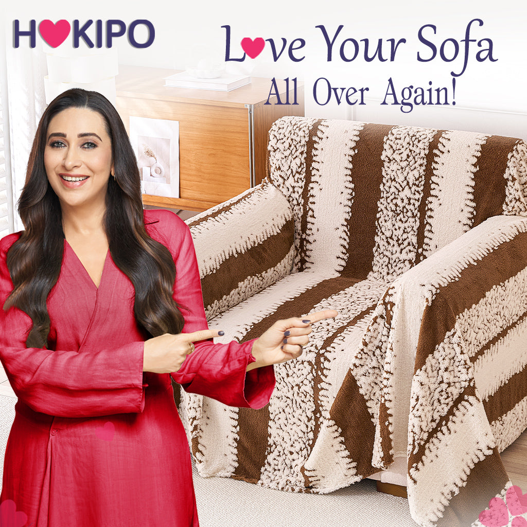 Buy Stylish Desert Brown Colour Luxury Wavy Plush Sofa Cover – Single Seater Sofas | HOKIPO