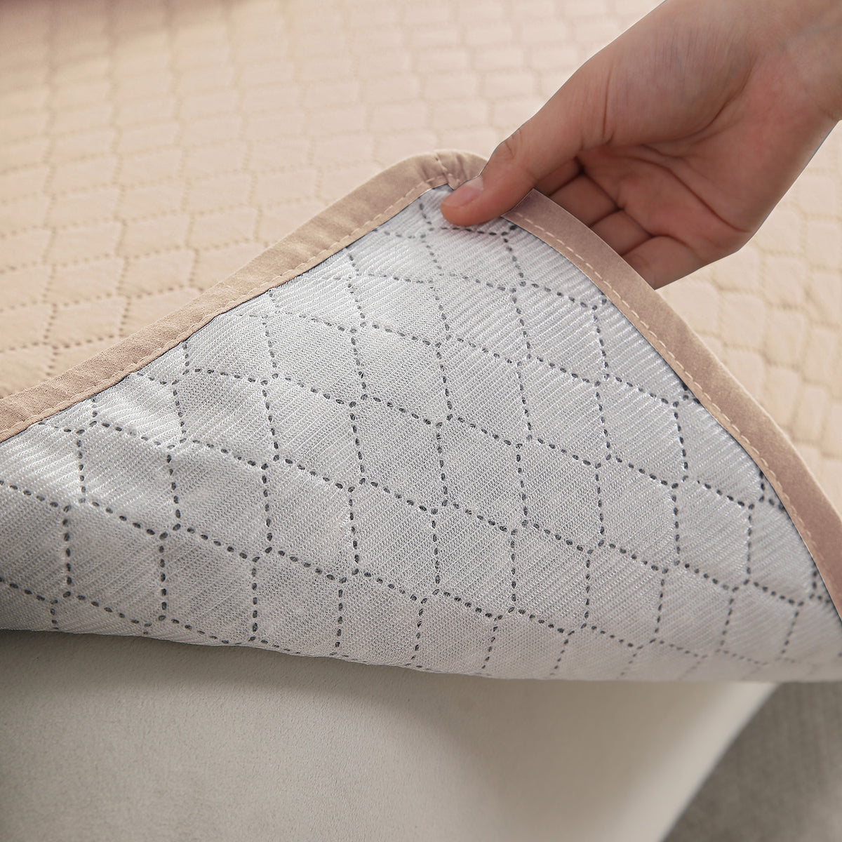 Polyester Quilted Sofa Cover Mats, Beige