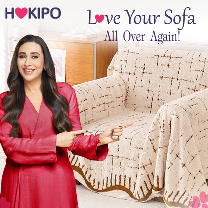 Buy Stylish Cream Brown Colour Supple Soft Wavy Plush Sofa Cover – Single Seater Sofas | HOKIPO
