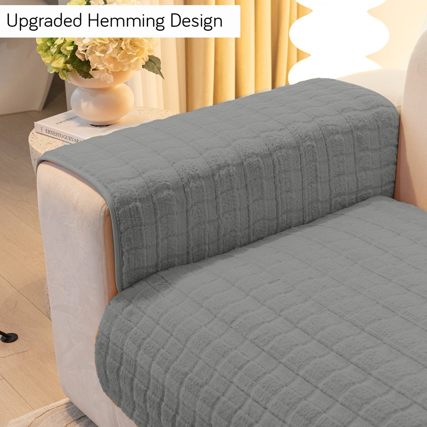 Premium Plush Anti Slip Sofa Cover Mat with 2 Armrest Cover and Cushion Cover, Light Grey