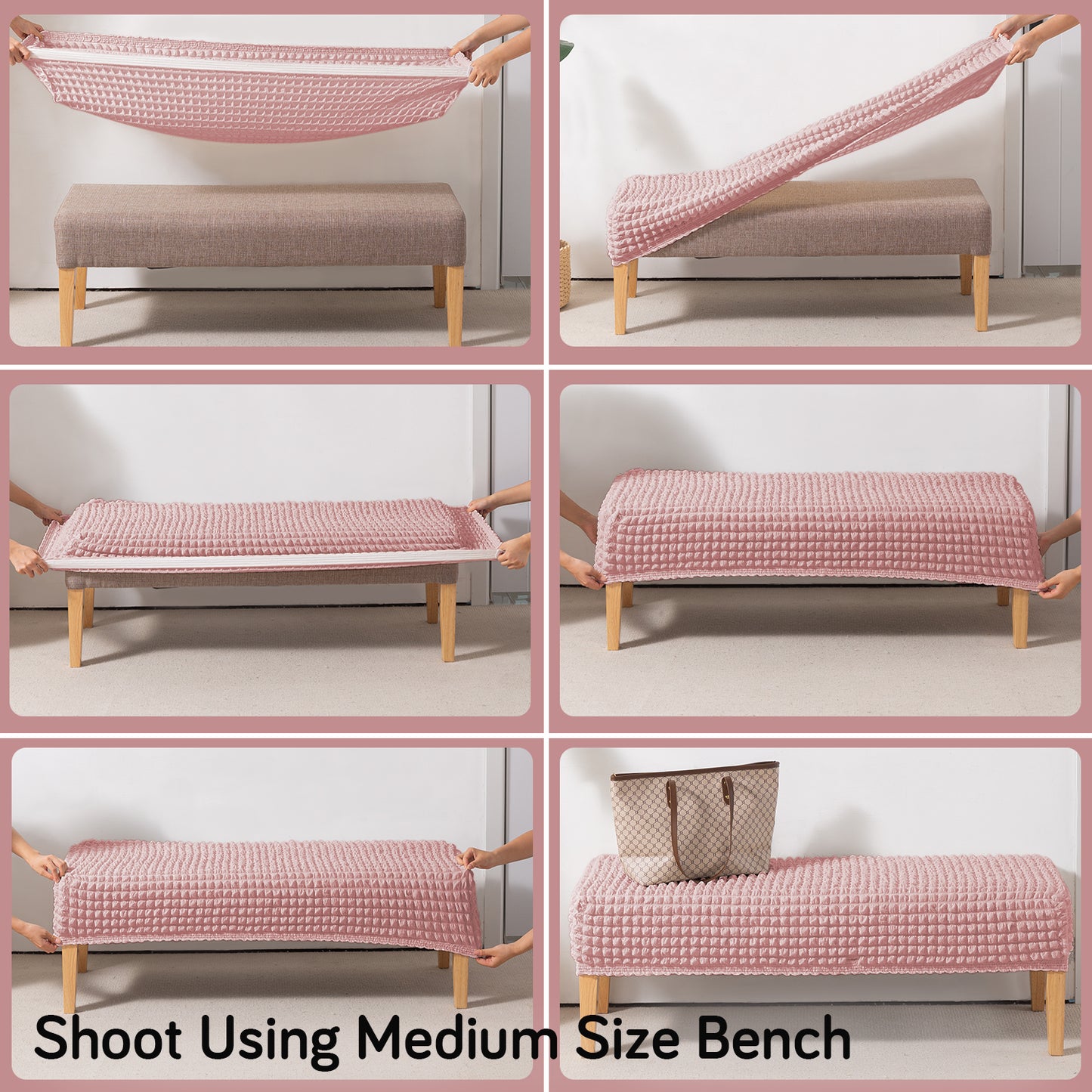 Aria Nova 280 GSM Stretchable Bubble Dining Bench Cover, Tea Rose Pink
