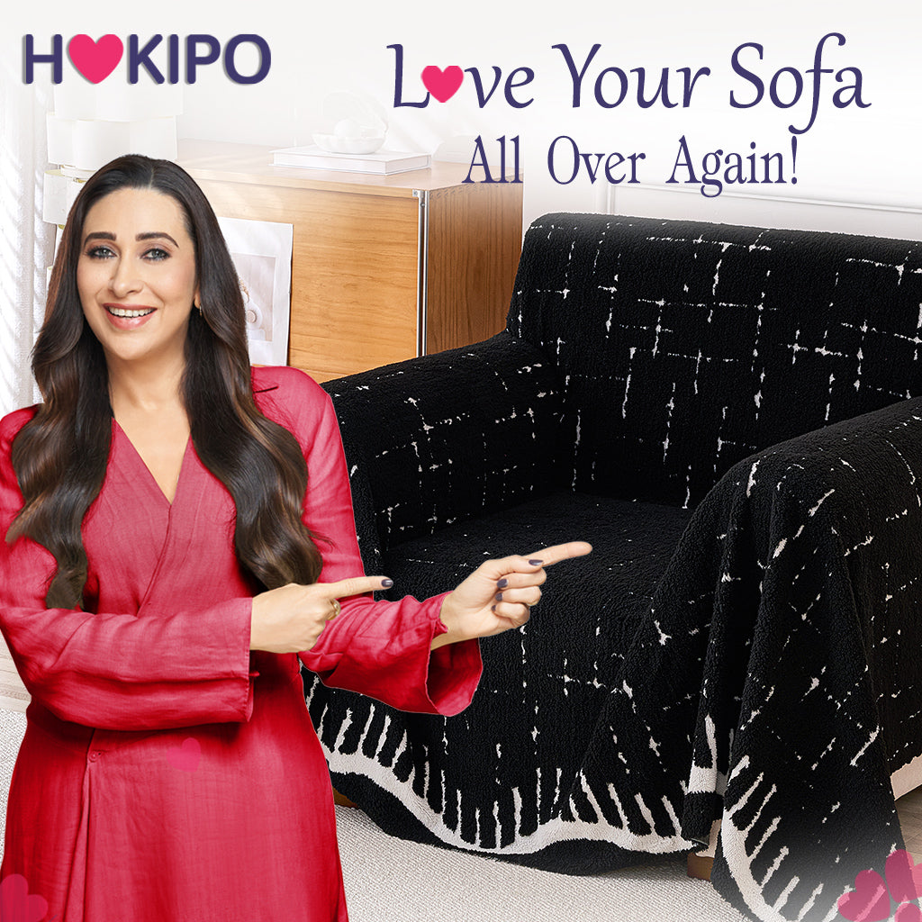 Buy Stylish Black Colour Supple Soft Wavy Plush Sofa Cover – Single Seater Sofas | HOKIPO