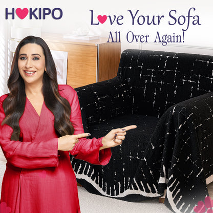 Buy Stylish Black Colour Supple Soft Wavy Plush Sofa Cover – Single Seater Sofas | HOKIPO