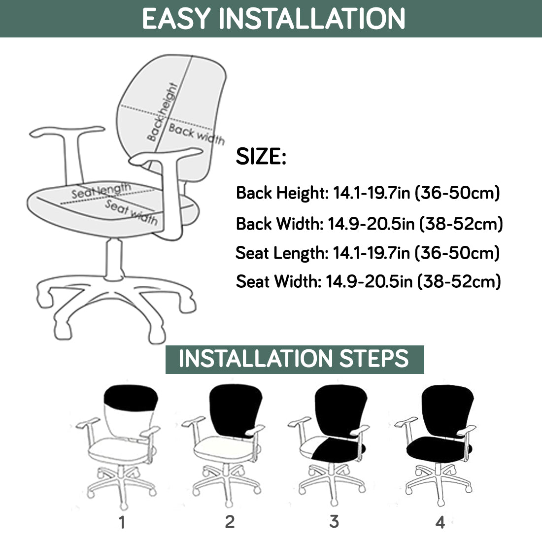 Office Chair Cover for Task Chair – 170 GSM Stretchable Jacquard – Washable & Anti-Slip – Fits Small Office Chairs Without Headrest, Green