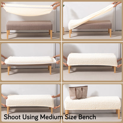 Aria Nova 280 GSM Stretchable Bubble Dining Bench Cover, Light Cream