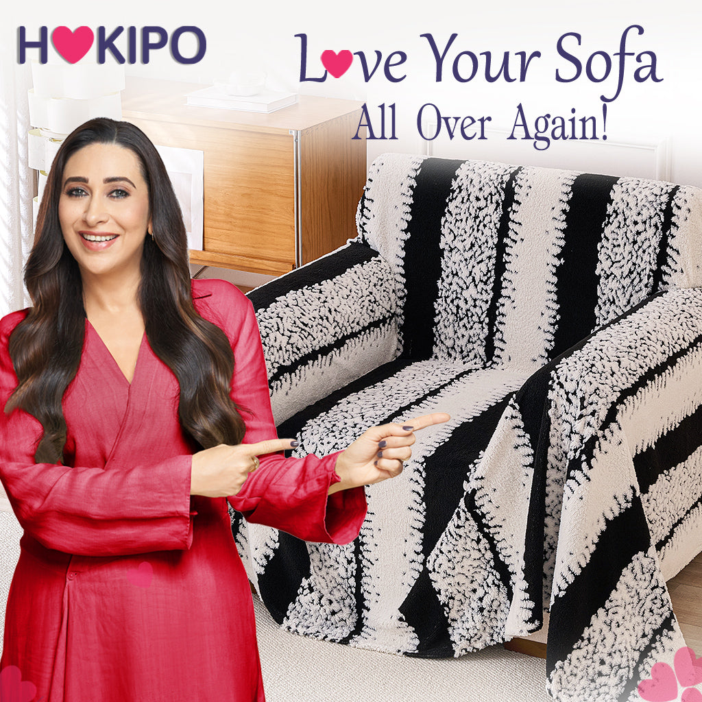 Buy Black Colour Luxury Wavy Plush Sofa Cover – Single Seater Sofas | HOKIPO