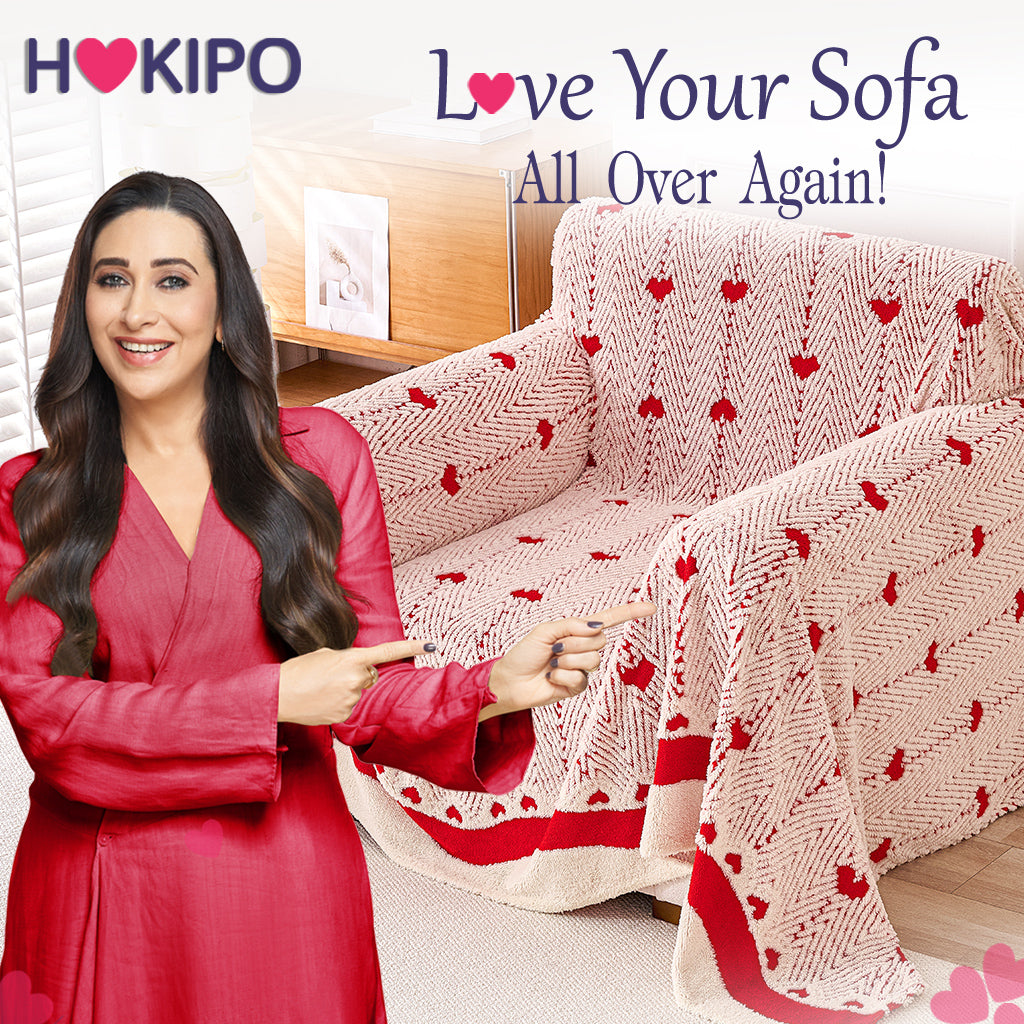 Buy Cherry Cream Colour Cozy Heart Series Fleece Sofa Throw | HOKIPO