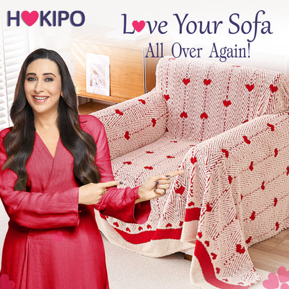 Buy Cherry Cream Colour Cozy Heart Series Fleece Sofa Throw | HOKIPO