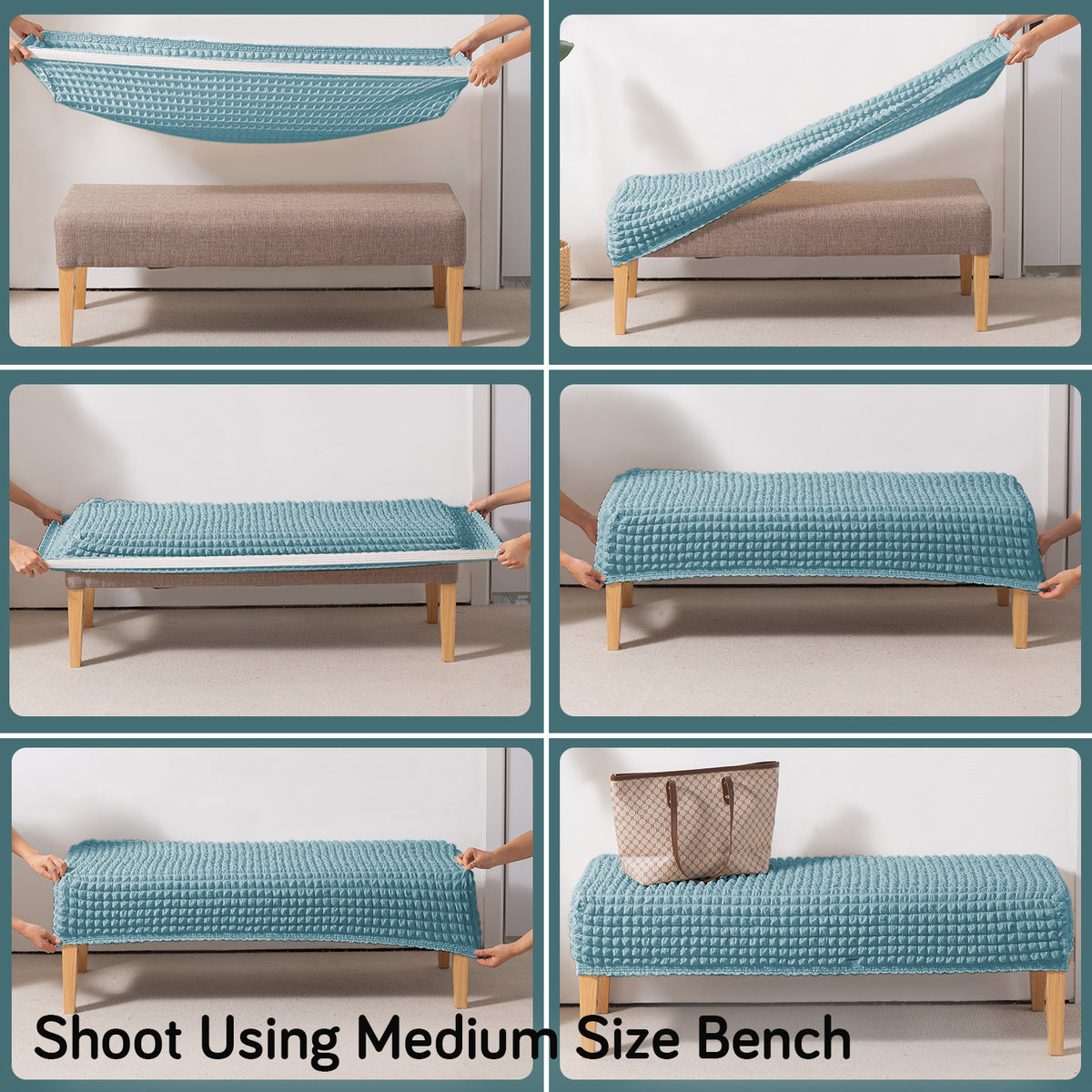 Aria Nova 280 GSM Stretchable Bubble Dining Bench Cover, Tropical Teal