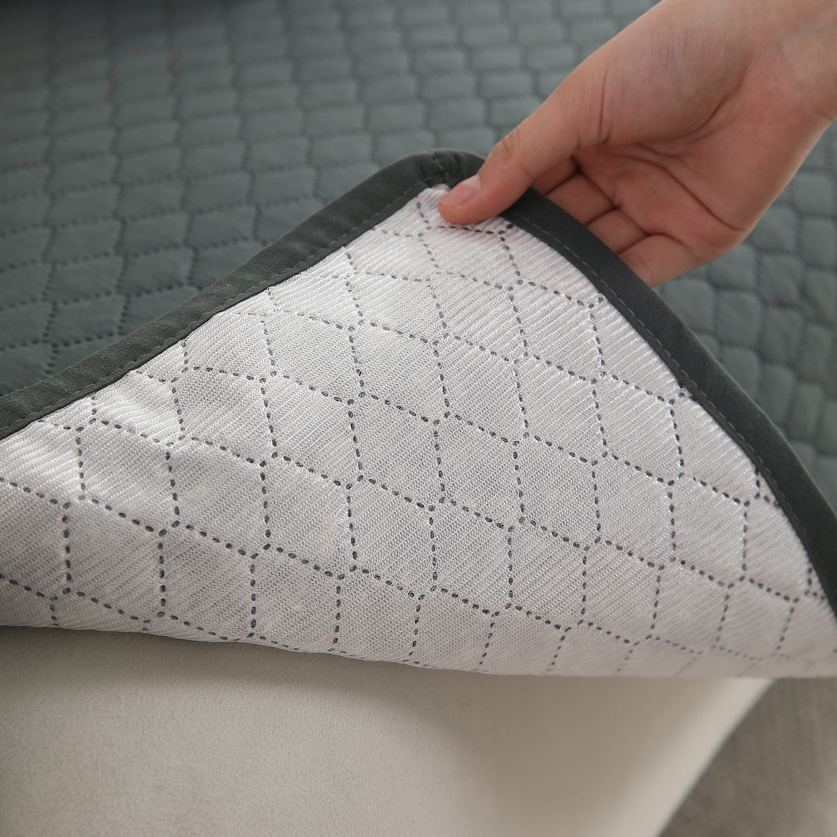 Polyester Quilted Sofa Cover Mats, Grey