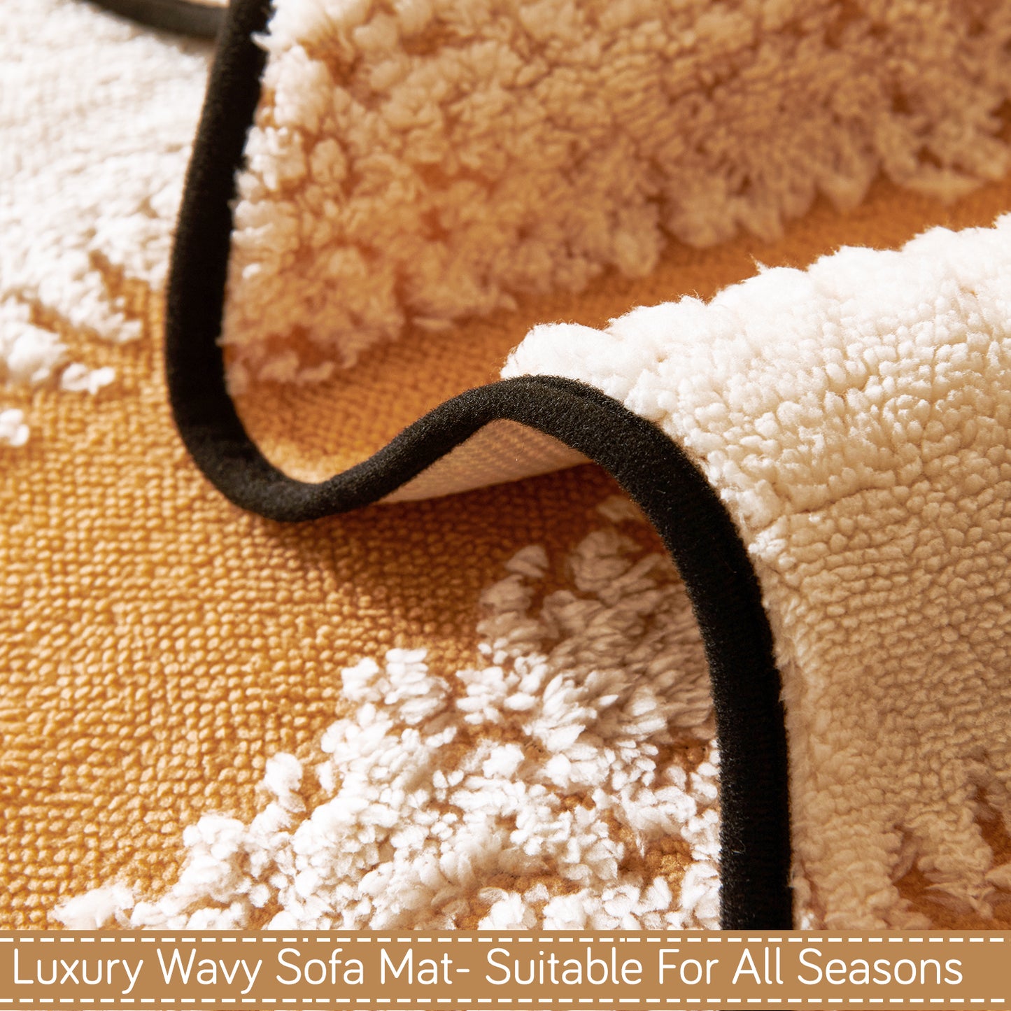 Luxury Wavy Plush Anti-Slip Sofa Cover Mats - Desert Brown