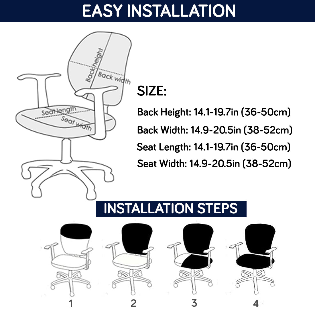 Office Chair Cover for Task Chair – 170 GSM Stretchable Jacquard – Washable & Anti-Slip – Fits Small Office Chairs Without Headrest, Navy Blue