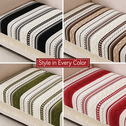 Nordic Boho Geometric Sofa Cover Mat with Tassel, 'Nordic Tassel Series'  Ruby Cream