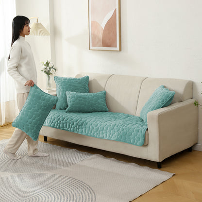 Premium Pebble Milk Velvet Anti Slip Sofa Mat for 1/2/3 Seater, Fog Blue