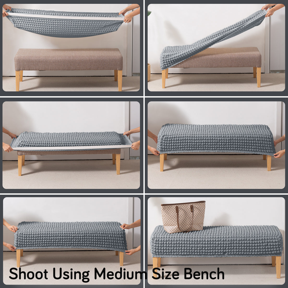 Aria Nova 280 GSM Stretchable Bubble Dining Bench Cover, Dark Grey