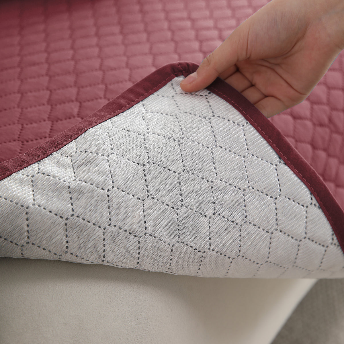 Polyester Quilted Sofa Cover Mats, Mauve Pink