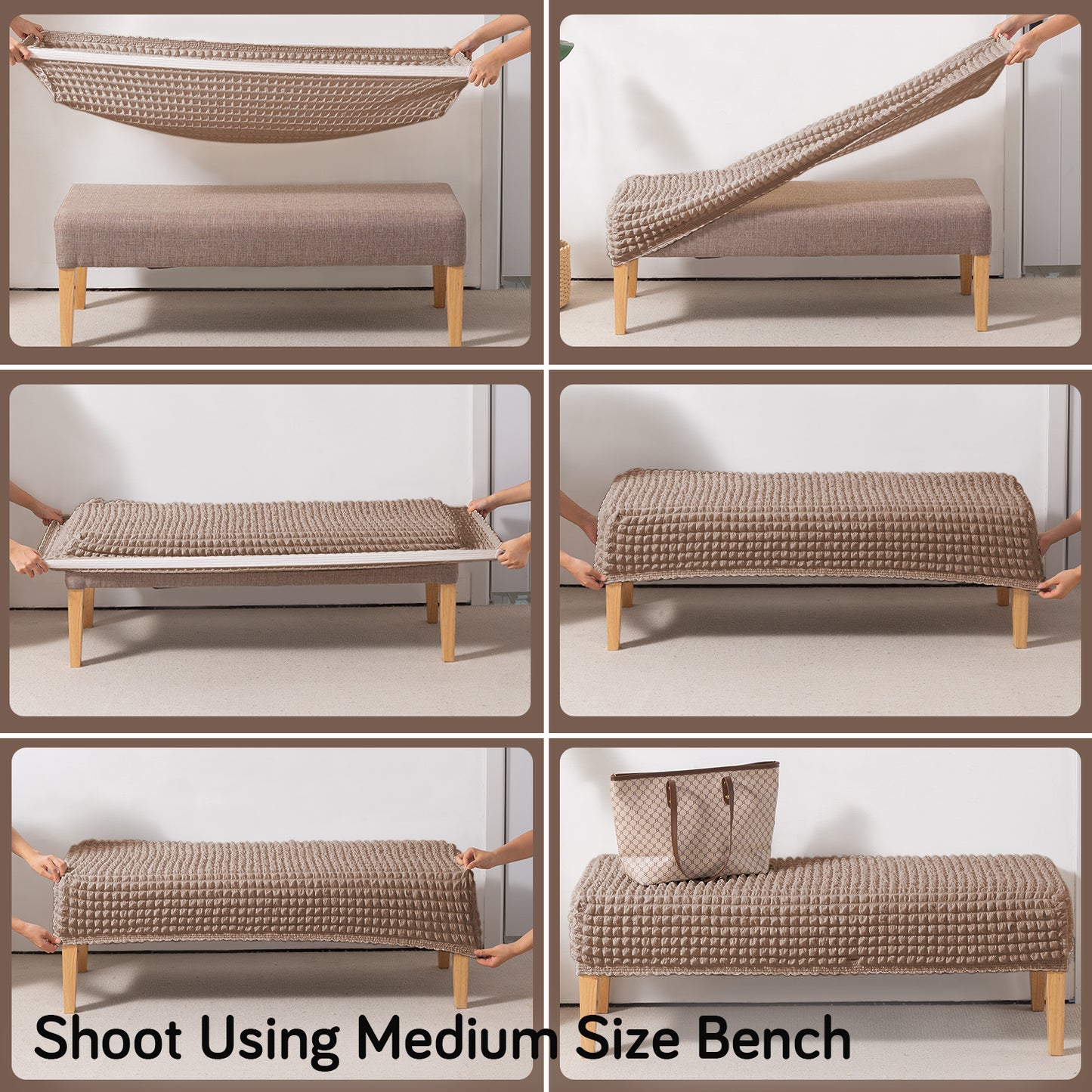 Aria Nova 280 GSM Stretchable Bubble Dining Bench Cover, Mocha Brown