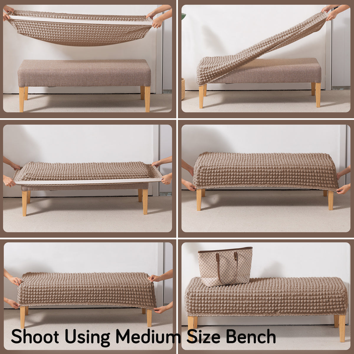 Aria Nova 280 GSM Stretchable Bubble Dining Bench Cover, Mocha Brown