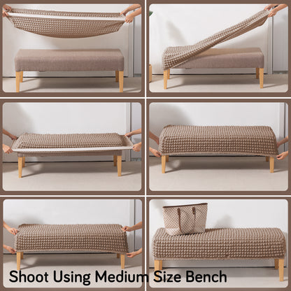 Aria Nova 280 GSM Stretchable Bubble Dining Bench Cover, Mocha Brown