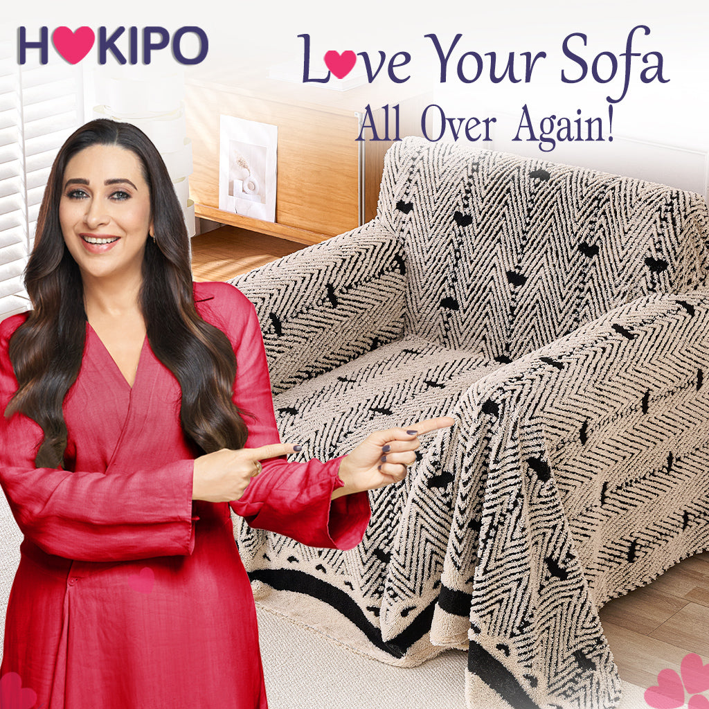 Buy Jade Black Cream Colour Cozy Heart Series Luxury Plush Sofa Throw Cover | HOKIPO 