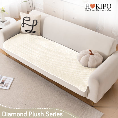 Diamond Plush Pebble Quilted Sofa Cover Mat, Cream
