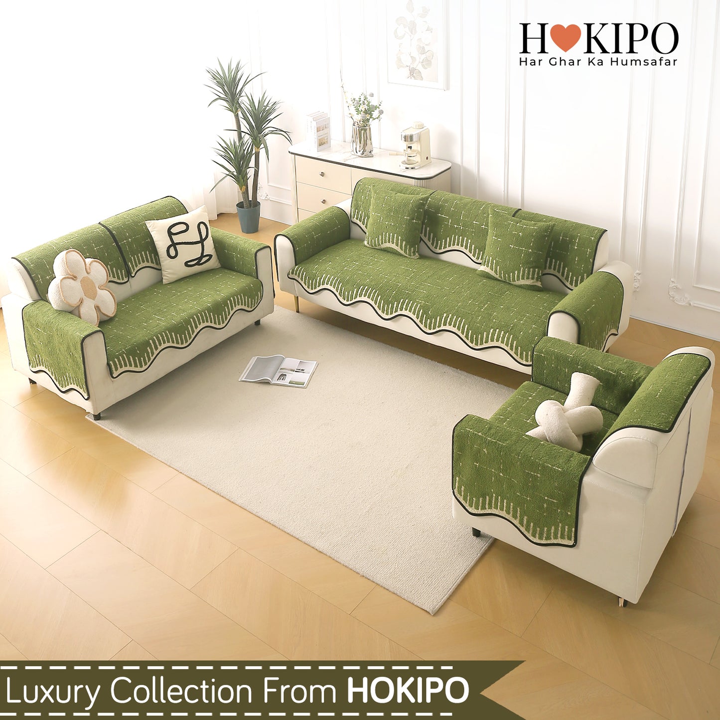 Premium Supple Soft Wavy Sofa Cover Mat, Green
